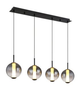 Lacy Bar Pendant Ceiling Light Matt Black Smoke Glass Shades 4x LED 3000K-1