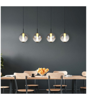 Lacy Bar Pendant Ceiling Light Matt Black Smoke Glass Shades 4x LED 3000K-2