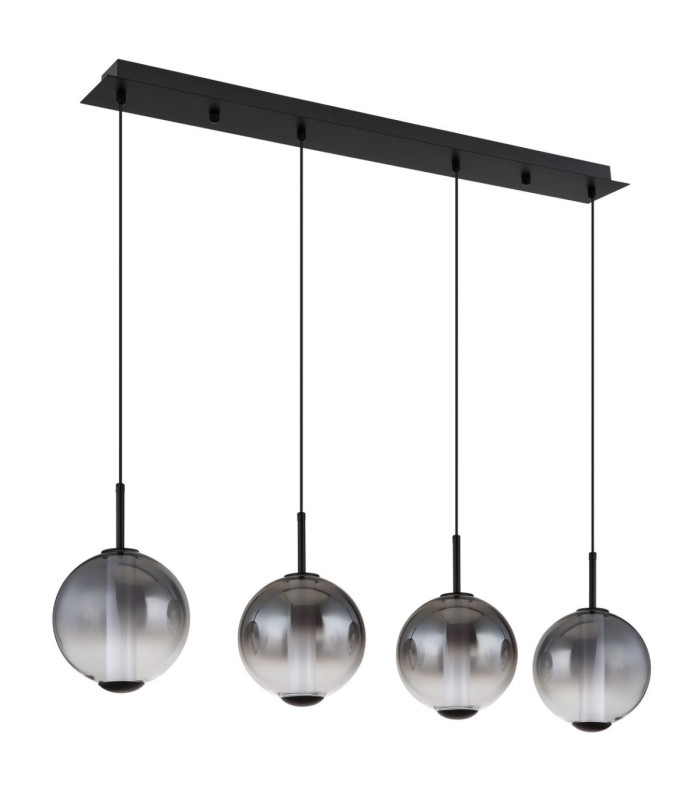 Lacy Bar Pendant Ceiling Light Matt Black Smoke Glass Shades 4x LED 3000K-3