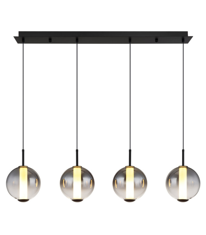 Lacy Bar Pendant Ceiling Light Matt Black Smoke Glass Shades 4x LED 3000K-4