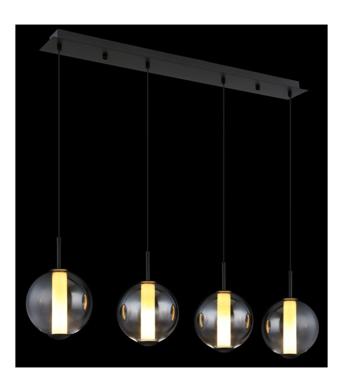 Lacy Bar Pendant Ceiling Light Matt Black Smoke Glass Shades 4x LED 3000K-5