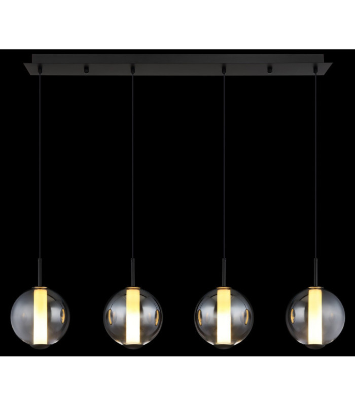 Lacy Bar Pendant Ceiling Light Matt Black Smoke Glass Shades 4x LED 3000K-6