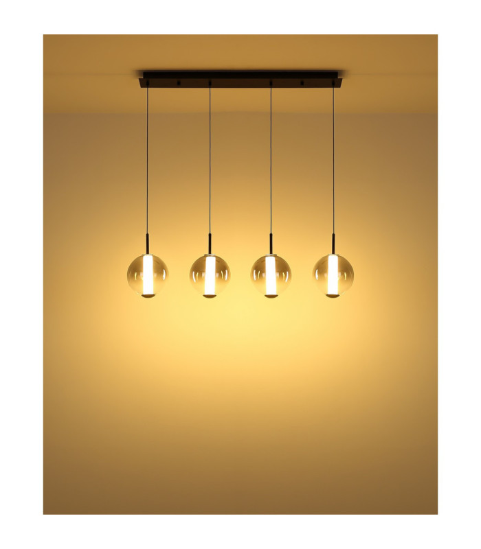 Lacy Bar Pendant Ceiling Light Matt Black Smoke Glass Shades 4x LED 3000K-7
