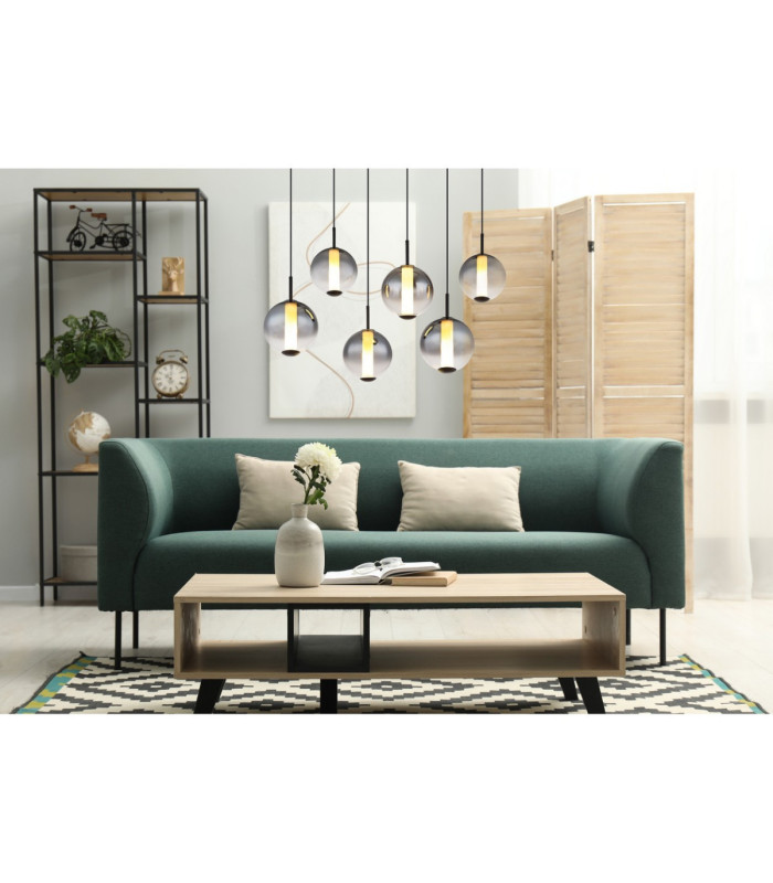 Lacy Cluster Pendant Ceiling Light Matt Black Smoke Glass Shades 6x LED 3000K-2