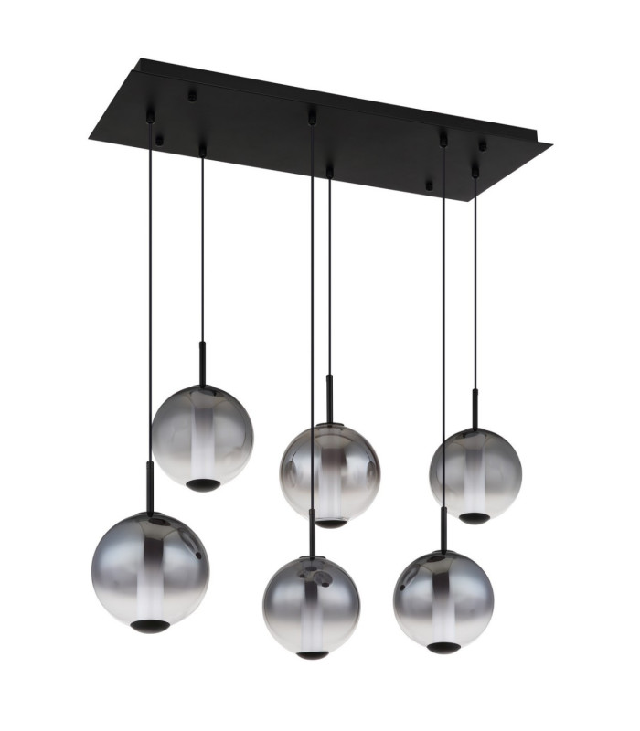 Lacy Cluster Pendant Ceiling Light Matt Black Smoke Glass Shades 6x LED 3000K-3