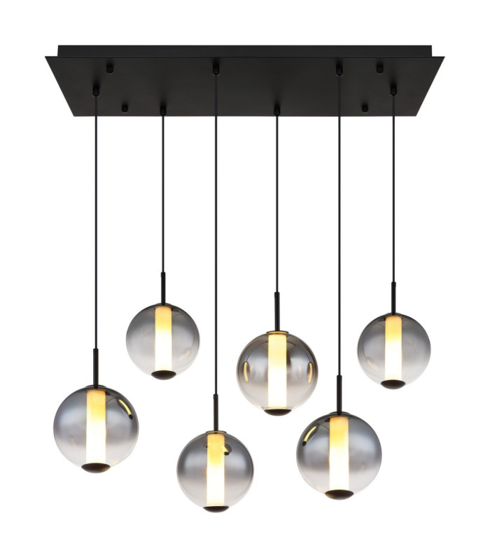 Lacy Cluster Pendant Ceiling Light Matt Black Smoke Glass Shades 6x LED 3000K-4