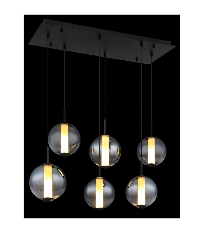 Lacy Cluster Pendant Ceiling Light Matt Black Smoke Glass Shades 6x LED 3000K-5