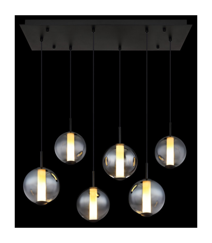 Lacy Cluster Pendant Ceiling Light Matt Black Smoke Glass Shades 6x LED 3000K-6