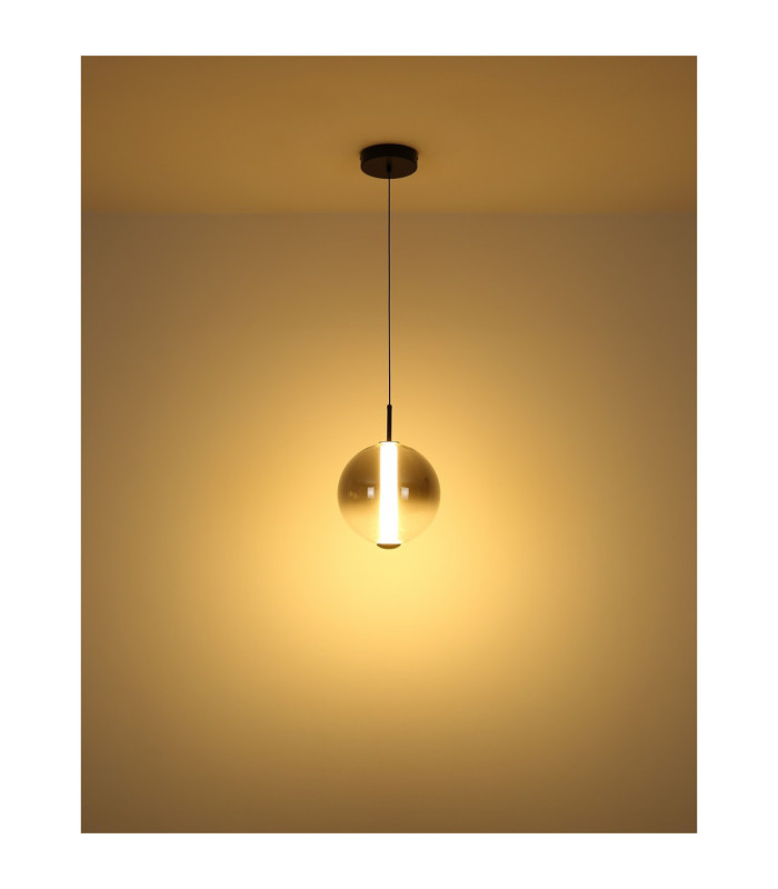 Lacy Globe Pendant Ceiling Light Matt Black Smoke Glass Shade LED 3000K-6