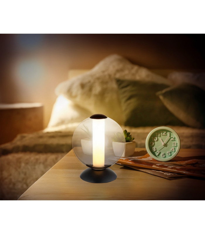 Lacy Globe Table Lamp Matt Black Smoke Glass Shade LED 3000K-2
