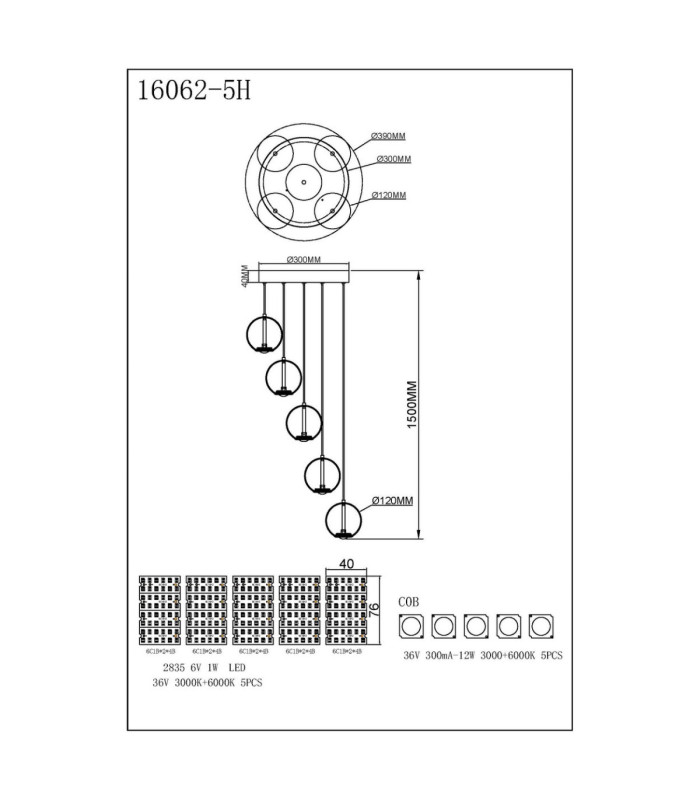 Simmons Cluster Pendant Ceiling Light Matt Grey 5x LED 3000/4000/6000K-8