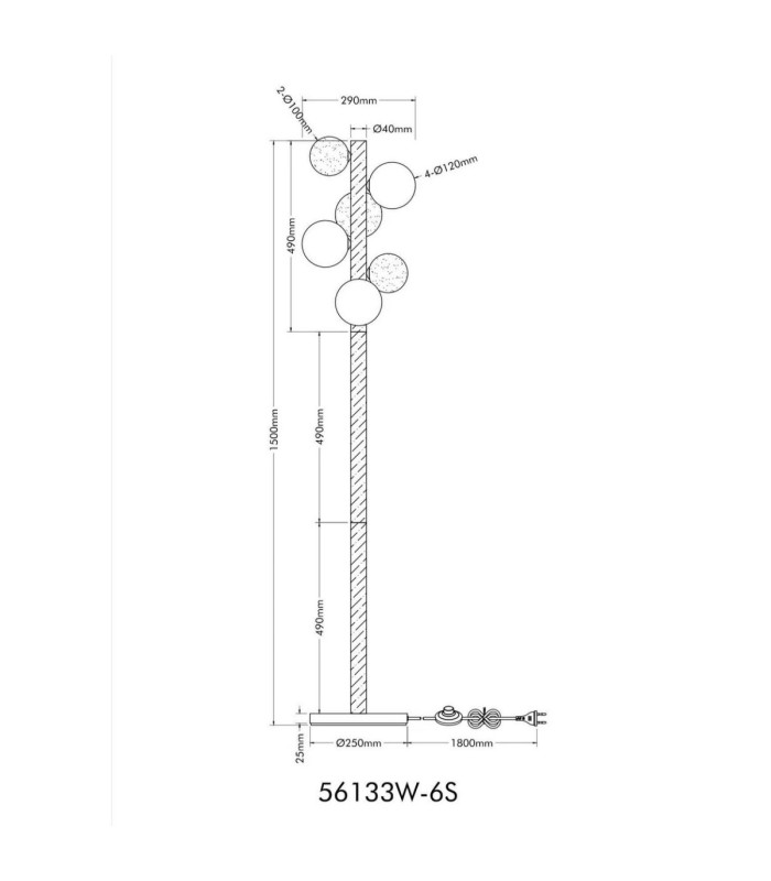 Riha Multi Arm Floor Lamp Matt Black 6x G9 LED-9