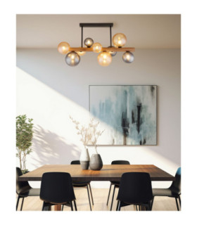 Riha Globe Ceiling Light Matt Black Amber Glass Shades 9x G9 LED-2