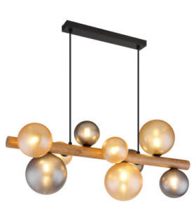 Riha Bar Pendant Ceiling Light Matt Black Amber Glass Shades 9x G9 LED-1