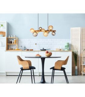 Riha Bar Pendant Ceiling Light Matt Black Amber Glass Shades 9x G9 LED-2
