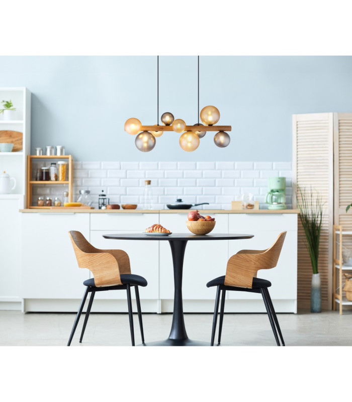 Riha Bar Pendant Ceiling Light Matt Black Amber Glass Shades 9x G9 LED-2