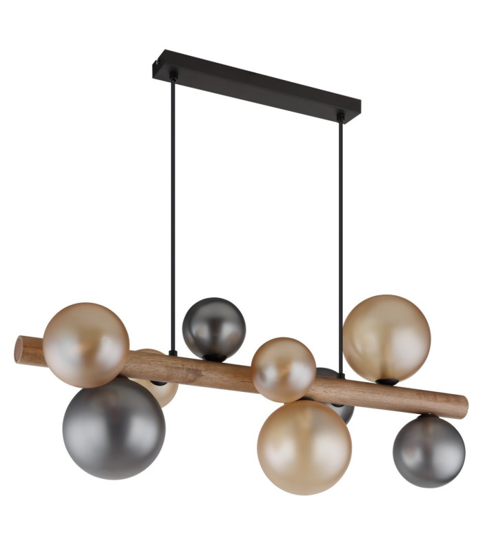 Riha Bar Pendant Ceiling Light Matt Black Amber Glass Shades 9x G9 LED-3