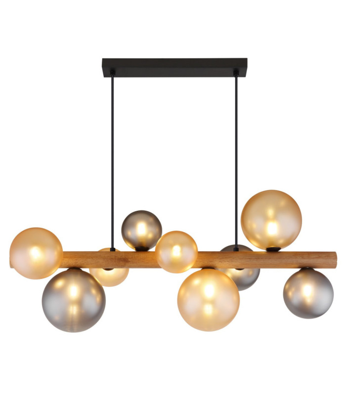 Riha Bar Pendant Ceiling Light Matt Black Amber Glass Shades 9x G9 LED-4