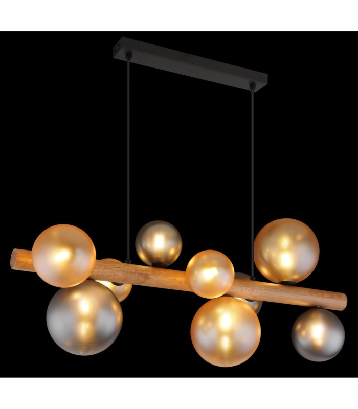 Riha Bar Pendant Ceiling Light Matt Black Amber Glass Shades 9x G9 LED-5