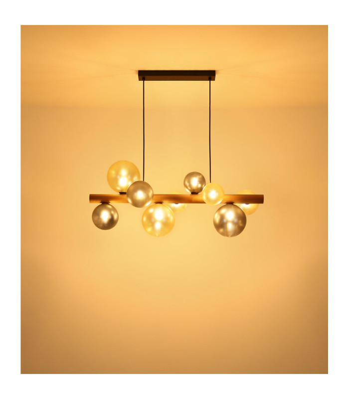 Riha Bar Pendant Ceiling Light Matt Black Amber Glass Shades 9x G9 LED-7