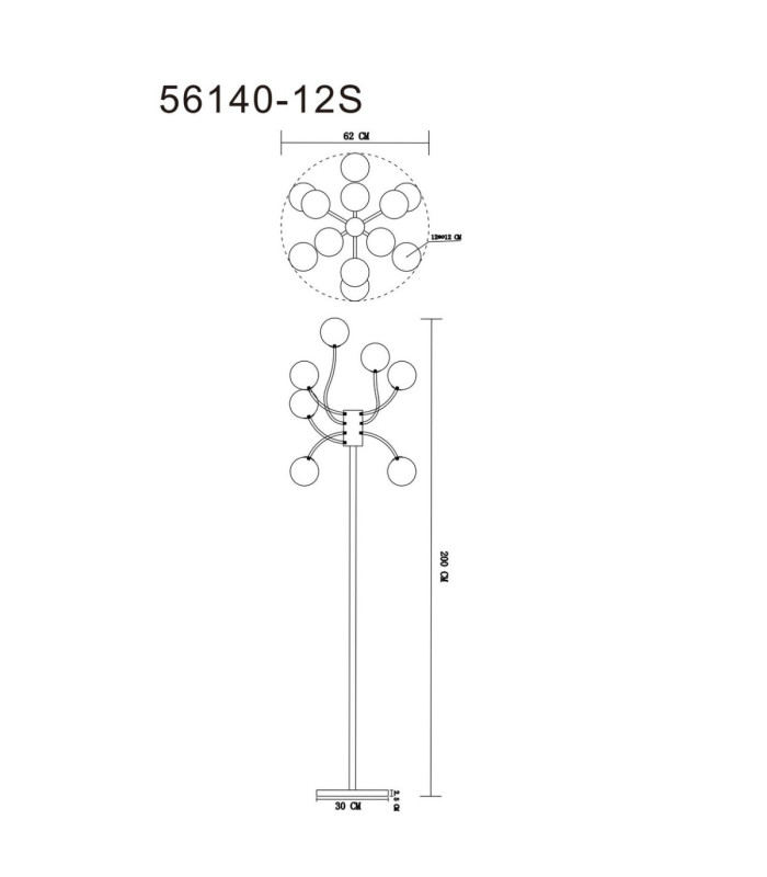 Riha Multi Arm Floor Lamp Matt Nickel 12x G9 LED 3000K-9