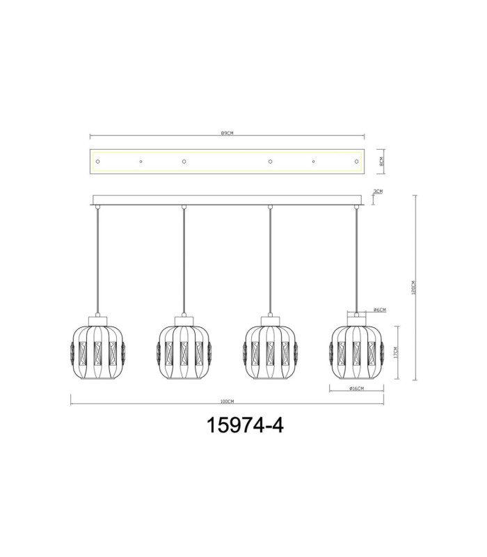 Arlen Bar Pendant Ceiling Light Matt White 4x E27-8