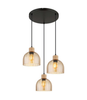 Swanson Cluster Pendant Ceiling Light Matt Black Glass Amber Shades 3x E27-1