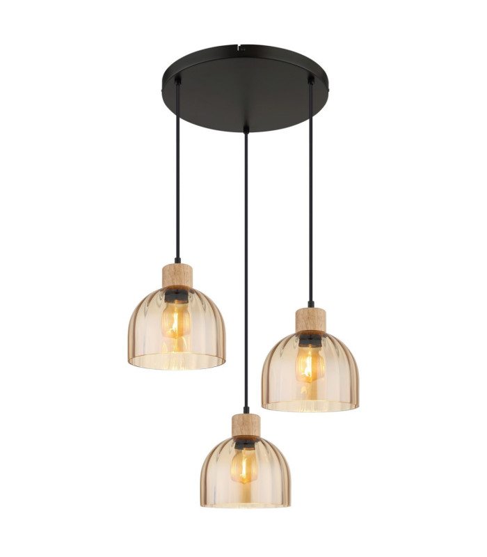 Swanson Cluster Pendant Ceiling Light Matt Black Glass Amber Shades 3x E27-1