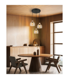 Swanson Cluster Pendant Ceiling Light Matt Black Glass Amber Shades 3x E27-2