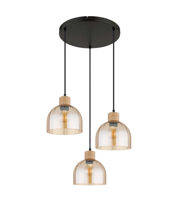 Swanson Cluster Pendant Ceiling Light Matt Black Glass Amber Shades 3x E27-3