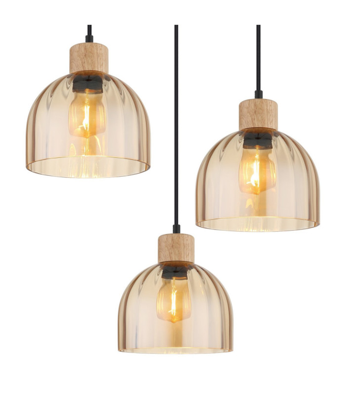 Swanson Cluster Pendant Ceiling Light Matt Black Glass Amber Shades 3x E27-4