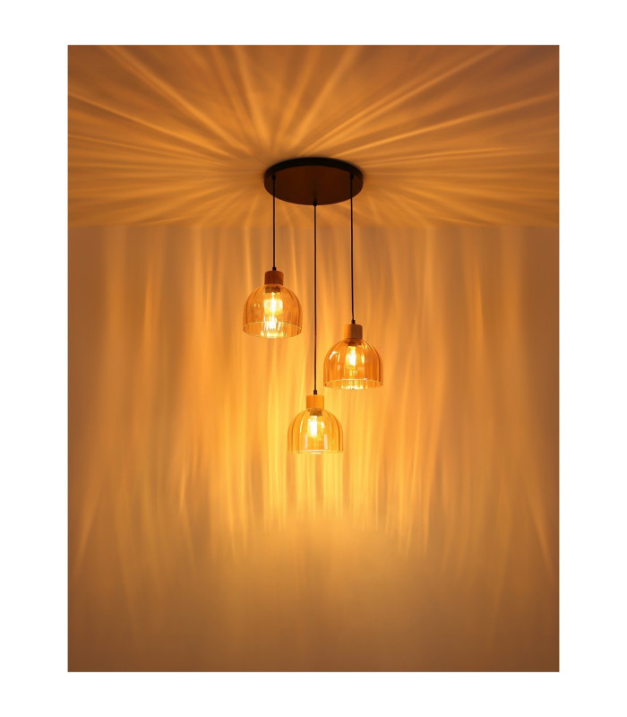 Swanson Cluster Pendant Ceiling Light Matt Black Glass Amber Shades 3x E27-5