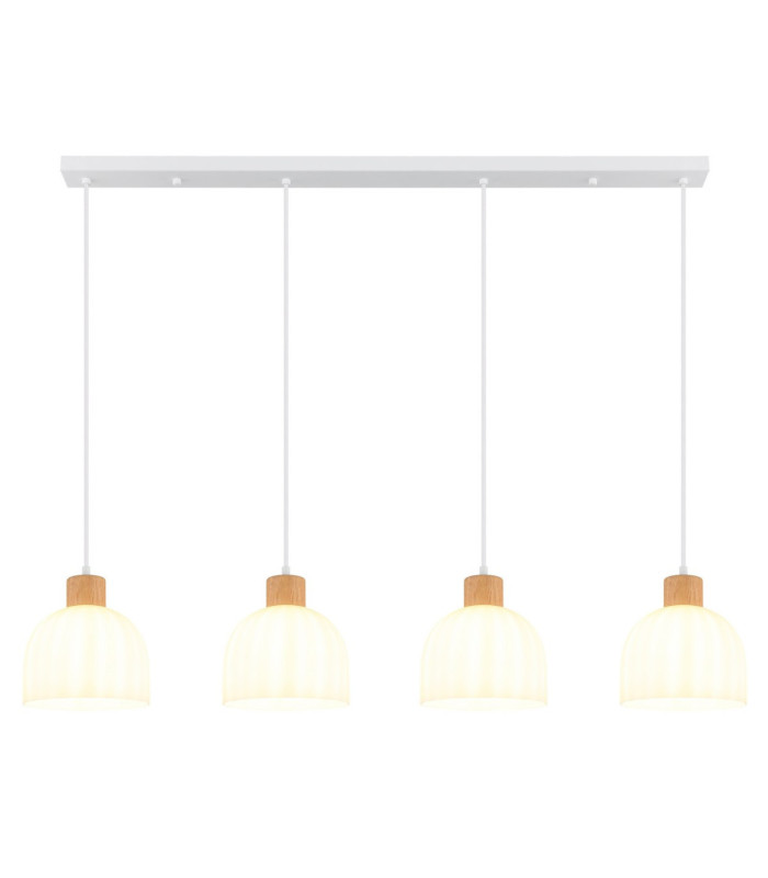 Swanson Bar Pendant Ceiling Light Matt White Glass Opal Shades 4x E27-4