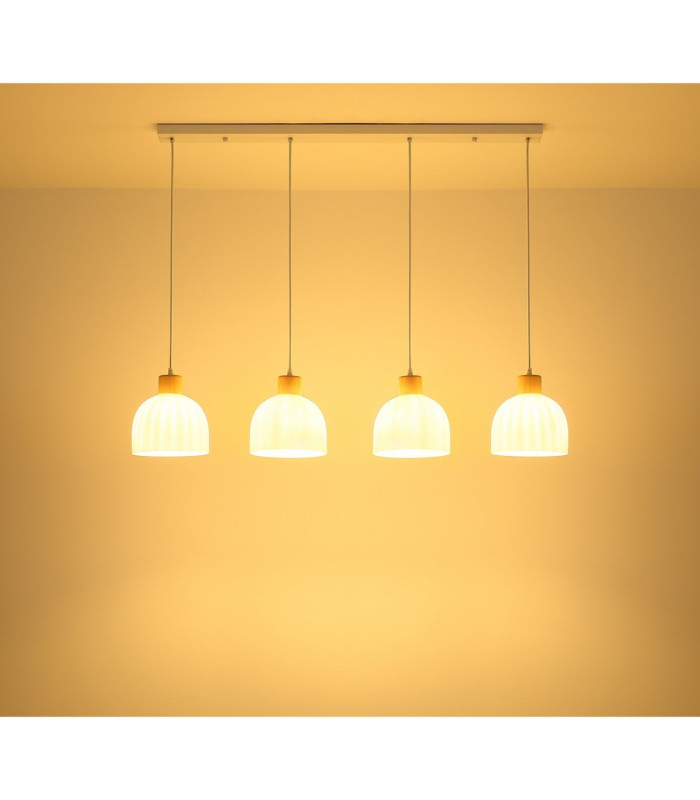 Swanson Bar Pendant Ceiling Light Matt White Glass Opal Shades 4x E27-5
