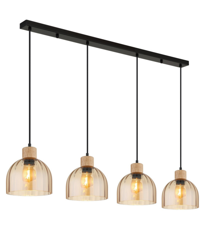 Swanson Bar Pendant Ceiling Light Matt Black Glass Amber Shades 4x E27-1