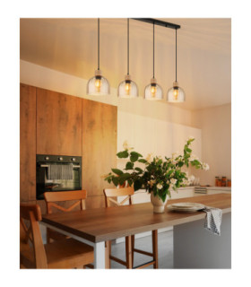 Swanson Bar Pendant Ceiling Light Matt Black Glass Amber Shades 4x E27-2