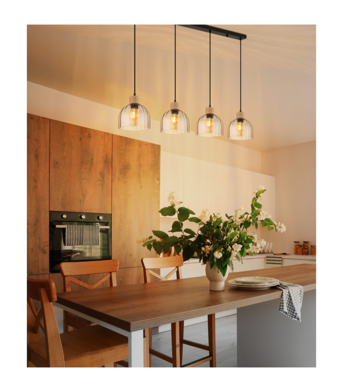 Swanson Bar Pendant Ceiling Light Matt Black Glass Amber Shades 4x E27-2