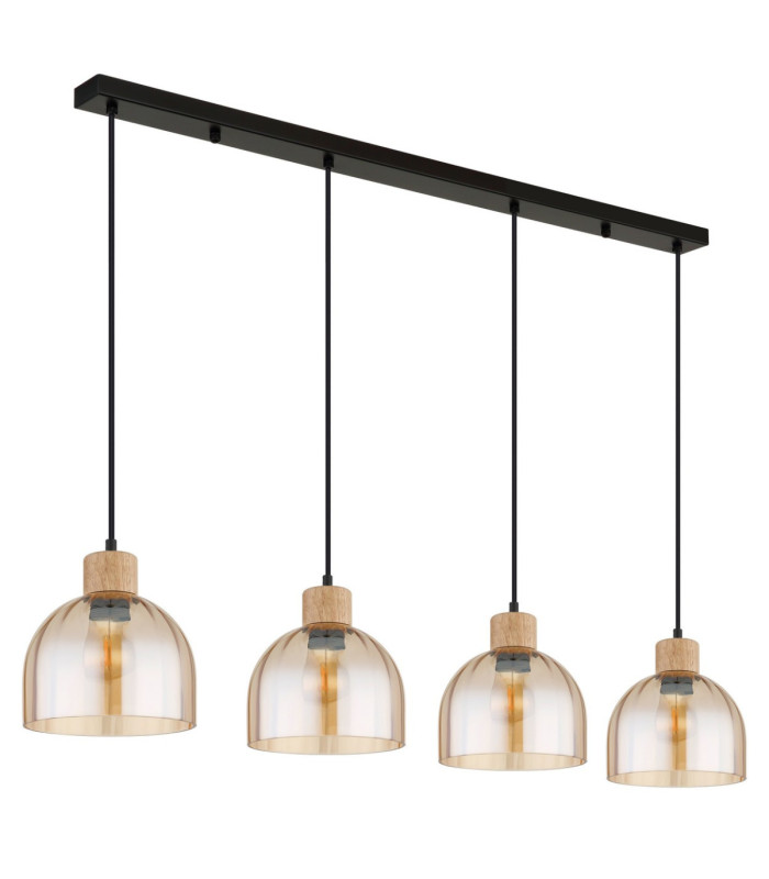 Swanson Bar Pendant Ceiling Light Matt Black Glass Amber Shades 4x E27-3