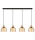 Swanson Bar Pendant Ceiling Light Matt Black Glass Amber Shades 4x E27-4