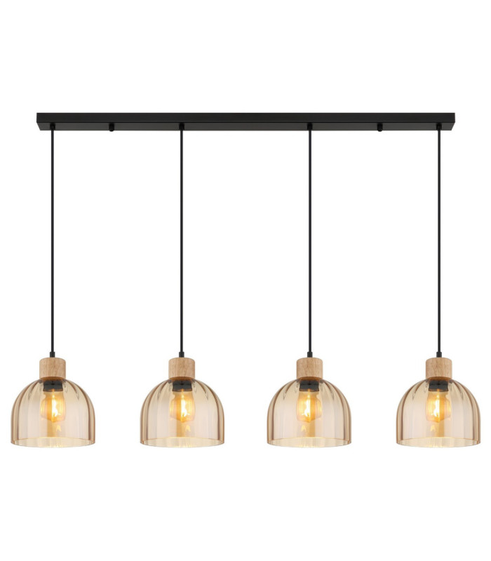Swanson Bar Pendant Ceiling Light Matt Black Glass Amber Shades 4x E27-4