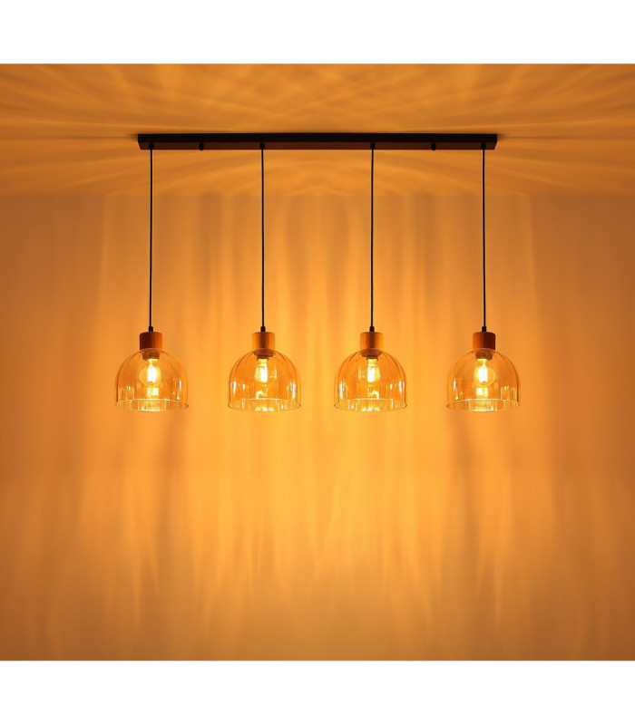 Swanson Bar Pendant Ceiling Light Matt Black Glass Amber Shades 4x E27-5