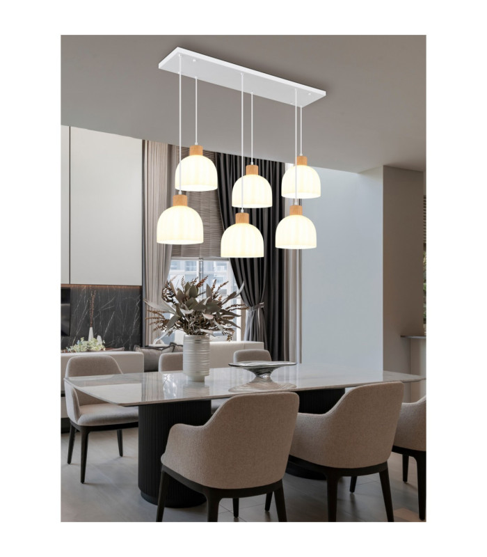 Swanson Cluster Pendant Ceiling Light Matt White Glass Opal Shades 6x E27-2