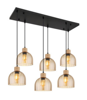 Swanson Cluster Pendant Ceiling Light Matt Black Glass Amber Shades 6x E27-1