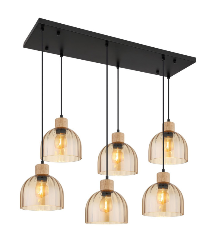 Swanson Cluster Pendant Ceiling Light Matt Black Glass Amber Shades 6x E27-1