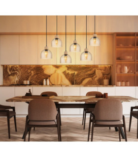 Swanson Cluster Pendant Ceiling Light Matt Black Glass Amber Shades 6x E27-2