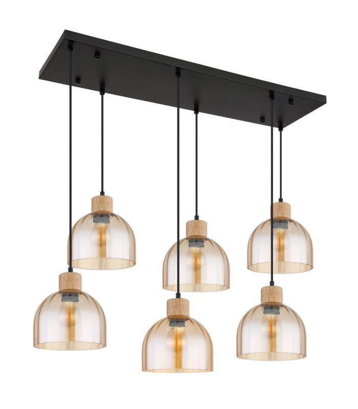 Swanson Cluster Pendant Ceiling Light Matt Black Glass Amber Shades 6x E27-3
