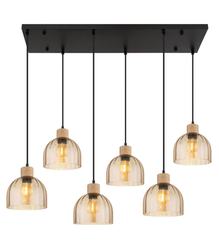 Swanson Cluster Pendant Ceiling Light Matt Black Glass Amber Shades 6x E27-4