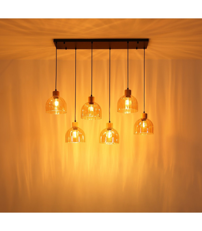 Swanson Cluster Pendant Ceiling Light Matt Black Glass Amber Shades 6x E27-5