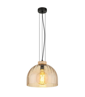 Swanson 30cm Dome Pendant Ceiling Light Matt Black Glass Amber Shade E27-1