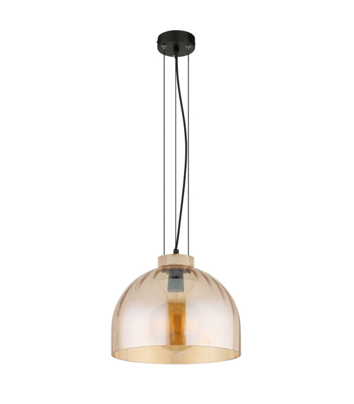 Swanson 30cm Dome Pendant Ceiling Light Matt Black Glass Amber Shade E27-3